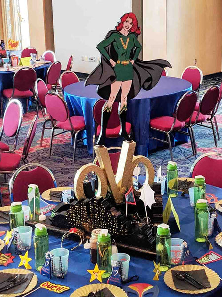 Super Woman themed centerpiece - Designs by Ginny