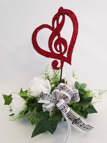 Treble Clef in Heart with roses centerpiece - Designs by Ginny
