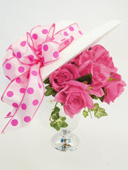 White hat- pink roses table centerpiece - Designs by Ginny