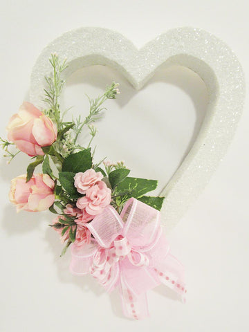 White heart pink roses wreath - Designs by Ginny