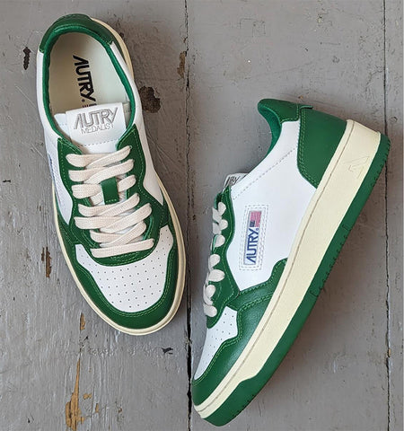 Autry Medallist Green and White Leather Sneaker