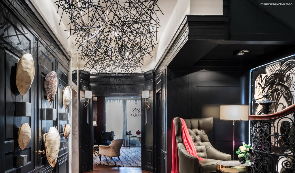 Kips Bay Designer Show House. Designed by Powell & Bonnell featuring a custom Criss-Cross Sculpture