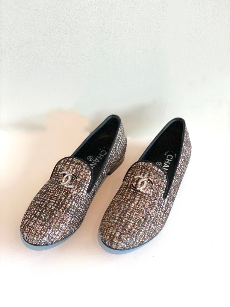 chanel tweed loafers