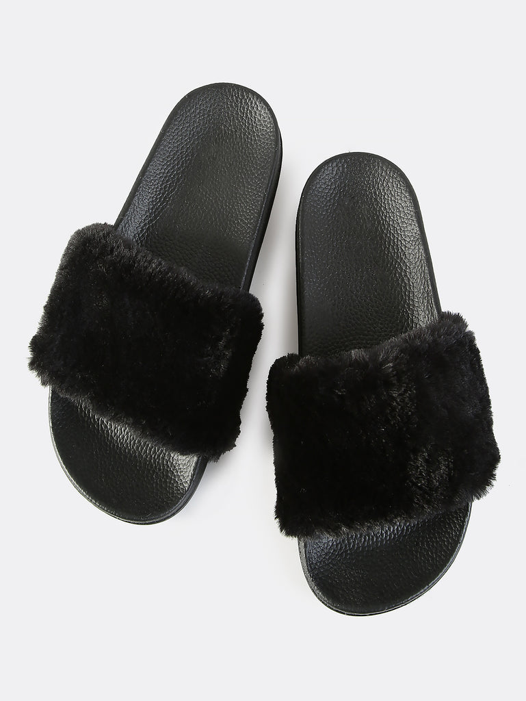 black furry slides