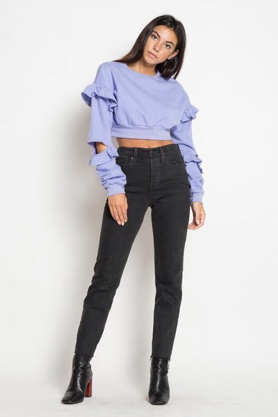 RUFFLE CROPPED SWEATSHIRT | SHOP MĒKO