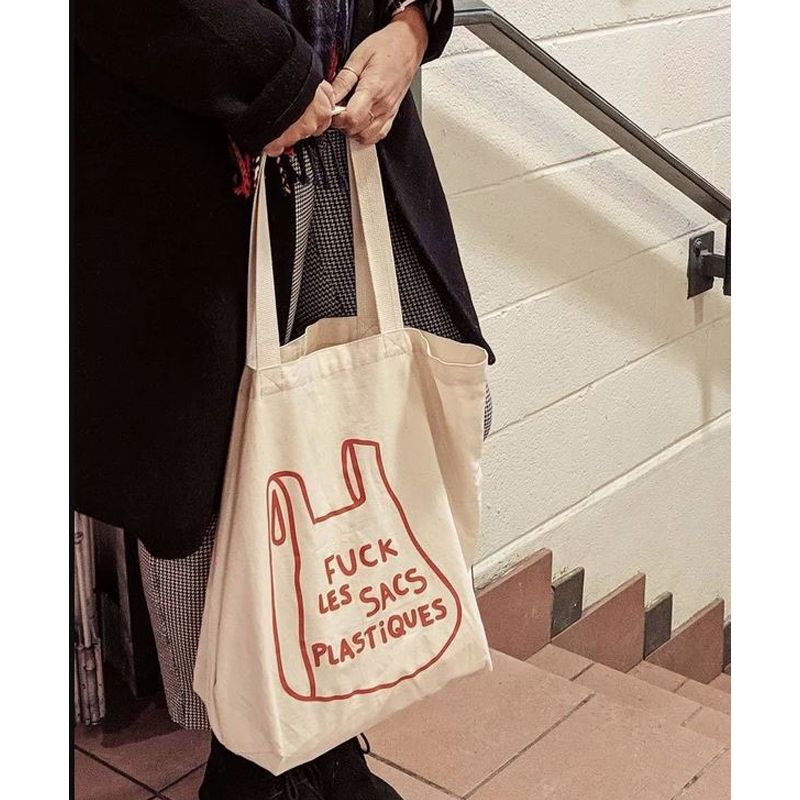 F&$! Plastique French Printed Cotton Tote Bag