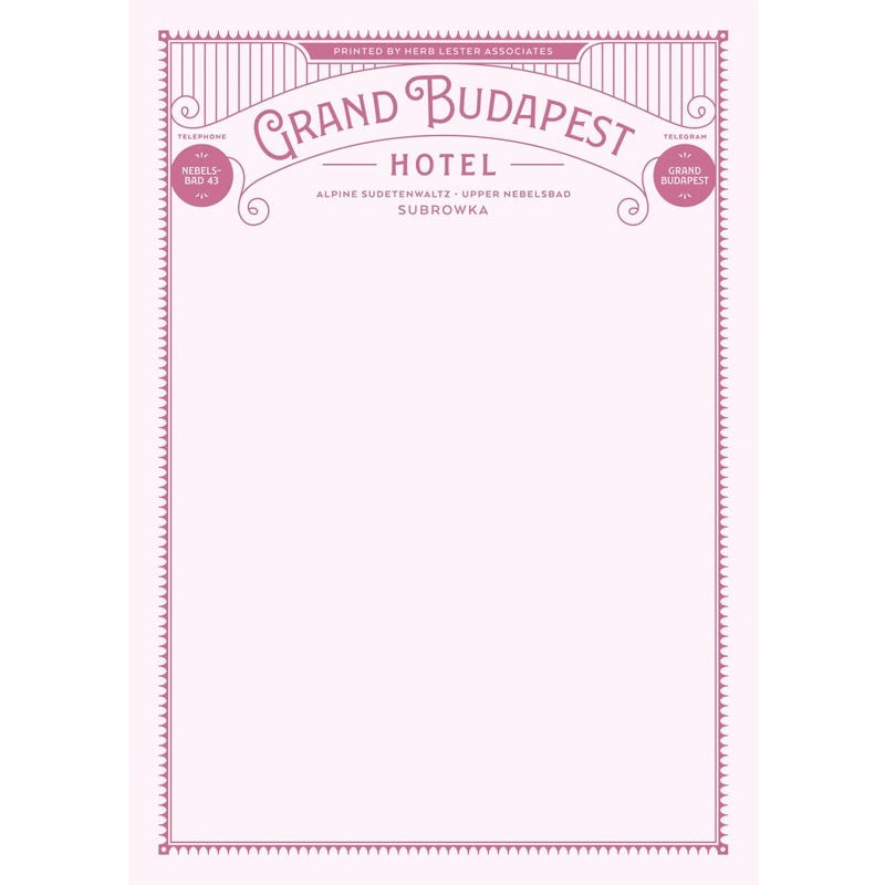 Fictional Hotel Notepad Set - Grand Budapest Hotel