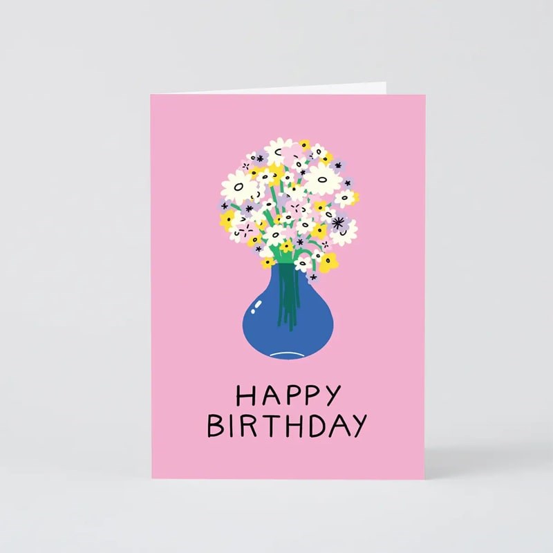 Birthday Flowers in Vase Greeting Card