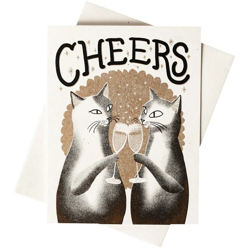 Cheers Cats Risograph Greeting Card