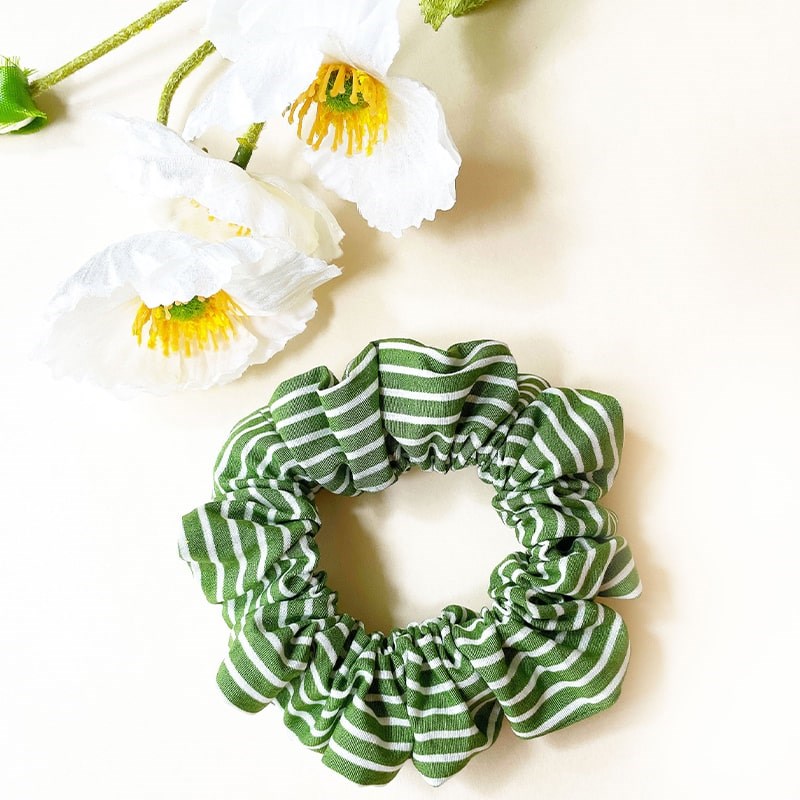 Green Striped Scrunchie