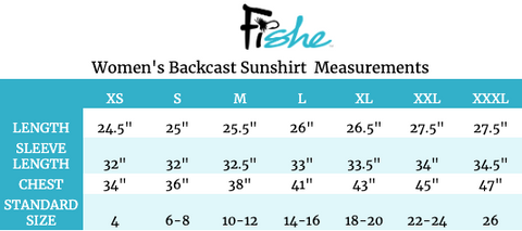 Backcast Sunshirt Size Chart