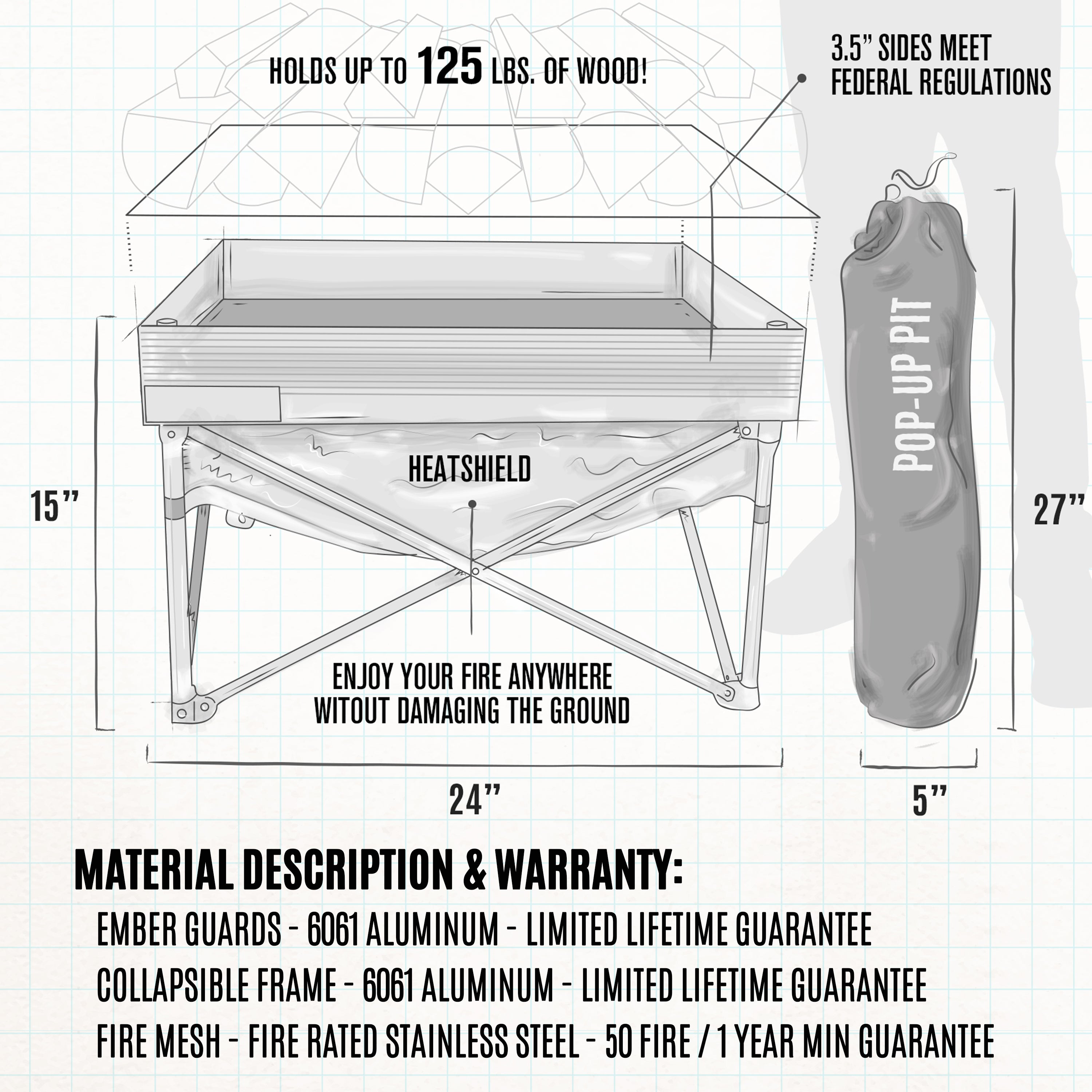 Pop Up Fire Pit And Heat Shield Kit Fireside Outdoor