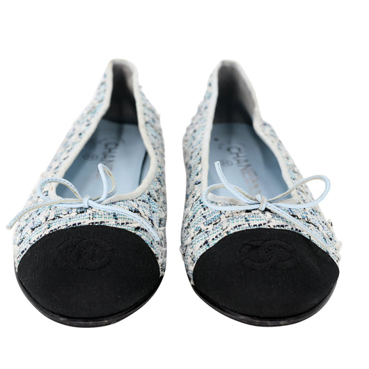 Chanel Ballet 38c Tweed Monogram Cap Toe Flats CC-S0224P-0010