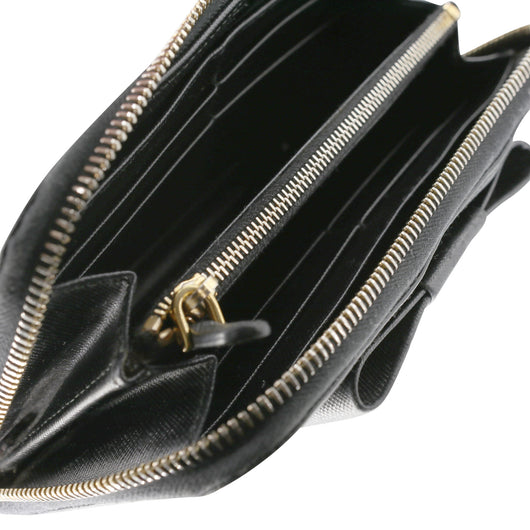 Prada Black Saffiano Bow Zip Around Wallet QNA1923RKB005