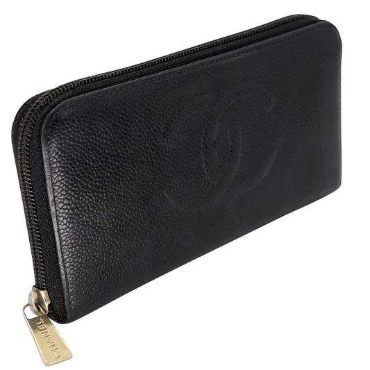 Chanel Camellia CC Logo Caviar Zip Wallet CC-W1009P-0007