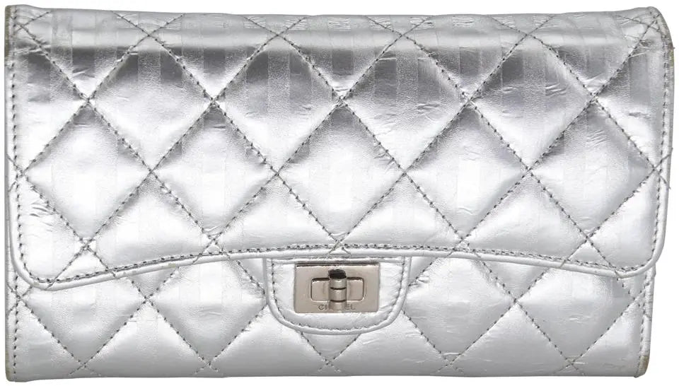 Chanel 2.55 Silver Quilted Leather Mademoiselle Anniversary Wallet