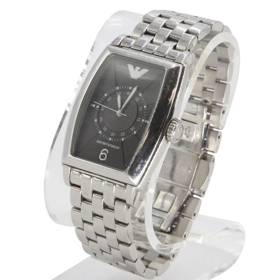Emporio Armani Silver Black Stainless Steel Rectangular Men's AR0920 Watch  – MISLUX