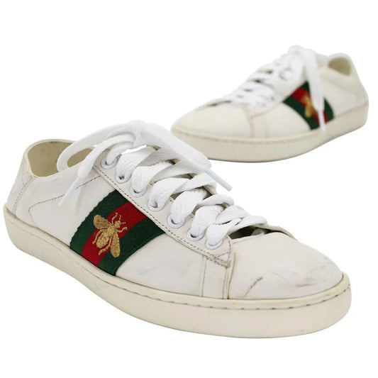 Gucci Embroidered 5 Low-top Calfskin Leather Ace Bee Sneakers GG-0505N-0164  – MISLUX