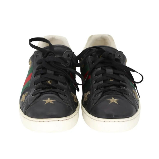 Gucci Black Leather Ace Bees and Stars Embroidered Low Top Sneakers Size  45.5 Gucci