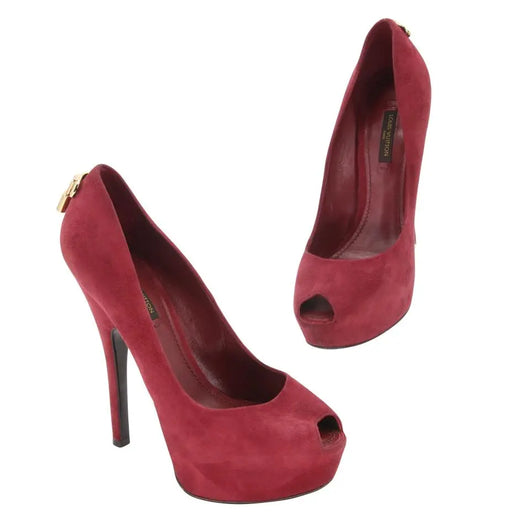 Louis Vuitton Red Suede Oh Really! Peep-Toe Pumps Size 38