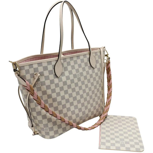 LOUIS VUITTON Damier Azur Braided Neverfull MM Pink 773622