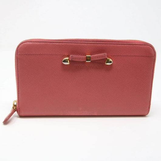 Authentic Prada Saffiano Pink Leather Ribbon Zip Around Wallet