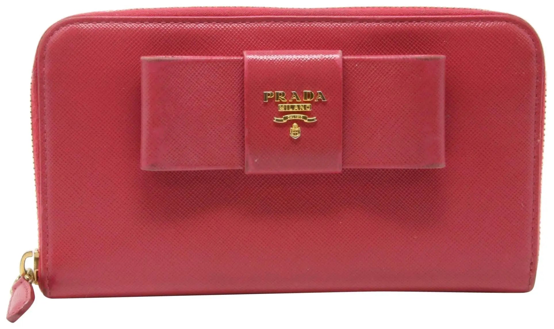 Prada Pink Saffiano Peonia Fiocco Bow Zip Around Wallet – MISLUX