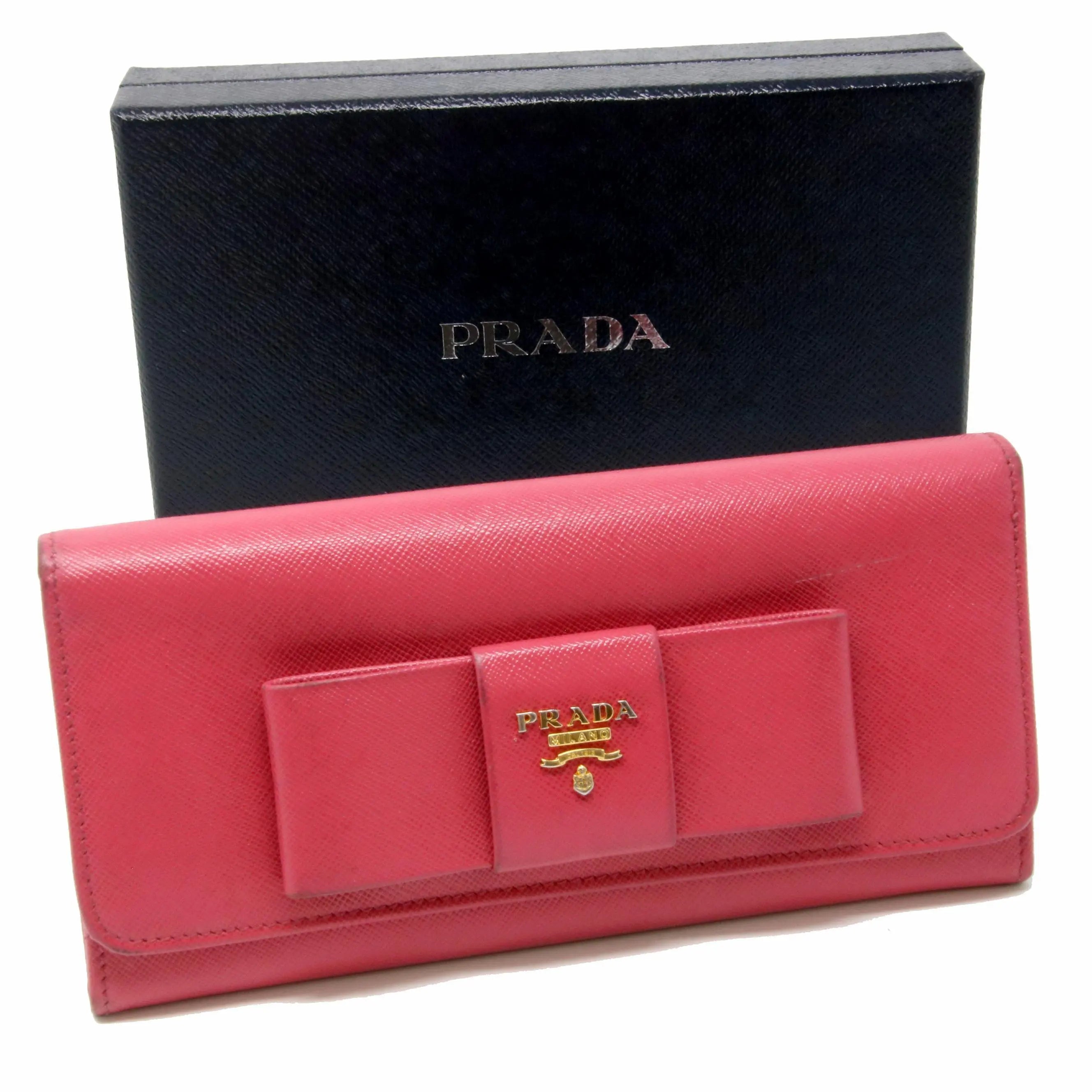 Pink Prada Fiocco Bow Saffiano Lux Long Wallet