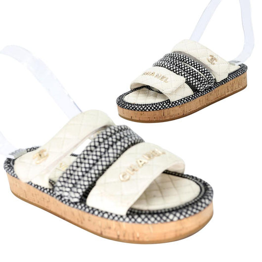 Chanel Lambskin Chain Platform Sandals 37.5 Black 921960