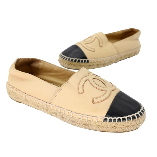 Chanel Espadrille 34 Leather Cap Toe Flats CC-S0224P-0008