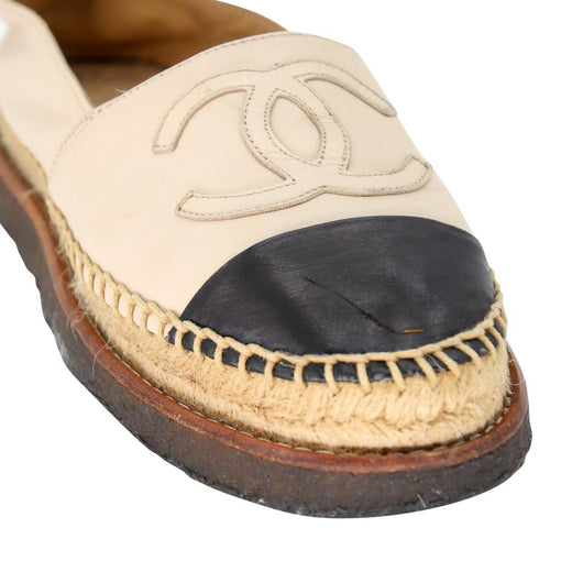 CHANEL Espadrilles Lambskin Leather Black Size 38 US 8 with Box
