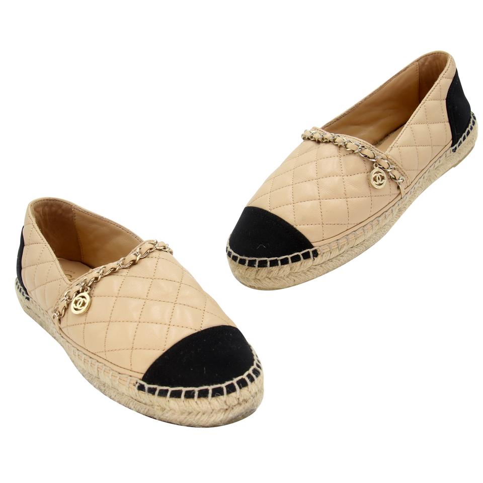 Chanel Espadrille 38 Tweed Leather Cap Toe Flats CC-0916N-0002