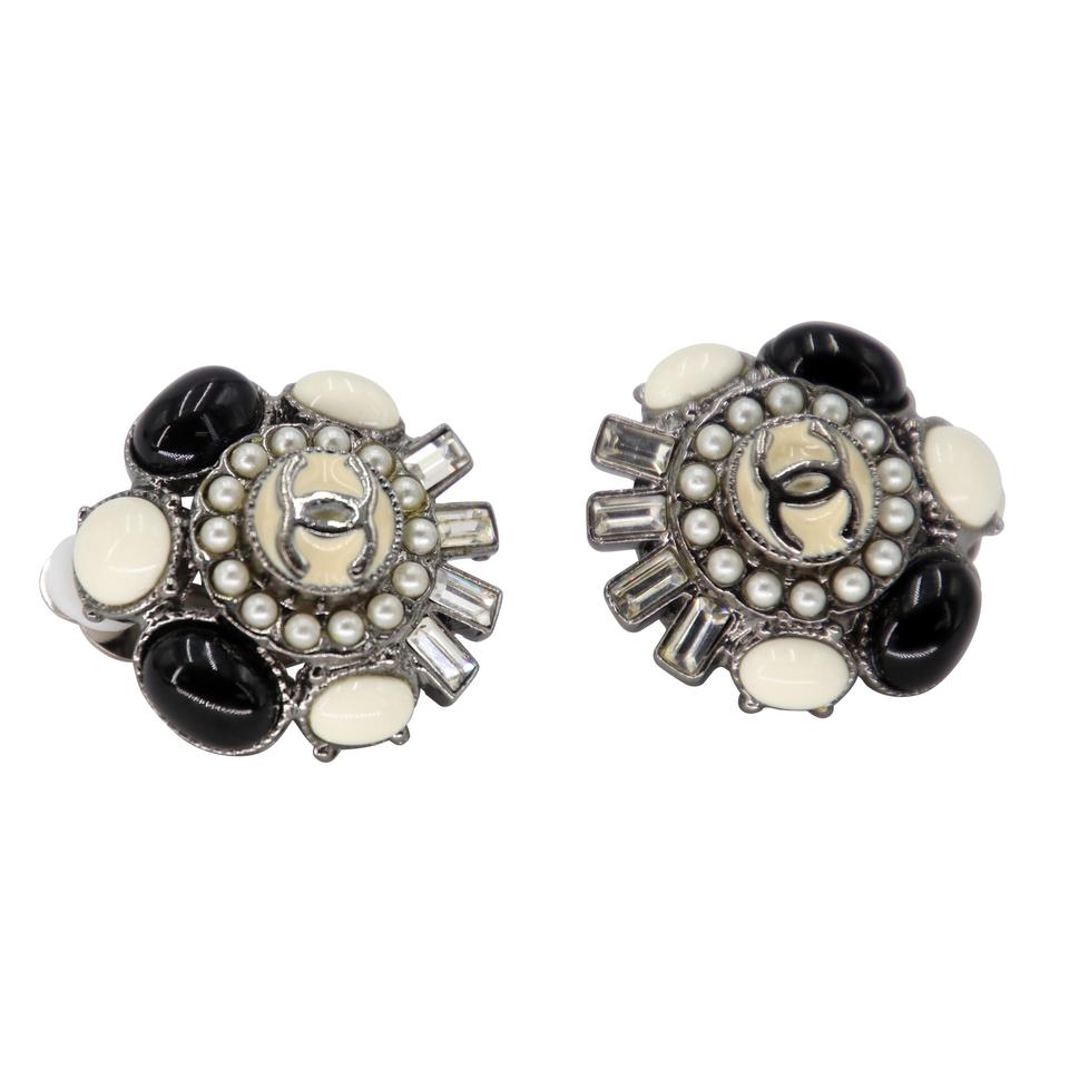 Chanel Cc Clip On Mother Of Pearl Crystal Earrings CC-0814N-0005