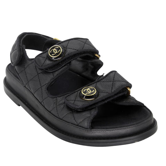 Chanel Shoes Dad Sandals Black Leather with So Black CC, Size