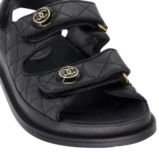 Chanel Cambon 36C Leather Quilted CC Button Dad Sandals CC-1123P-0011 –  MISLUX