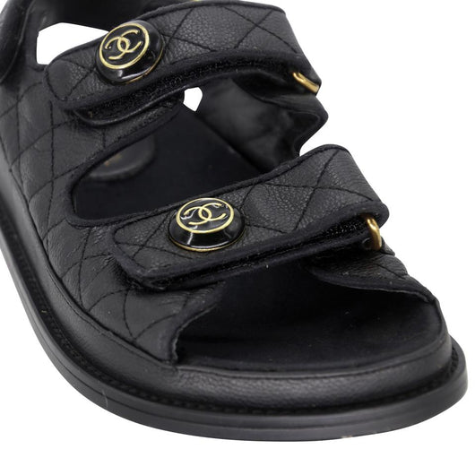 Chanel Dad Flats 36 Leather Lambskin Fabric Sandals CC-S0225P-0010