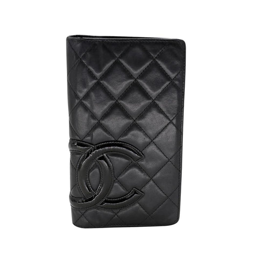 Chanel Black White Pink Cambon L Quilted Lambskin Leather Ligne Yen Wallet
