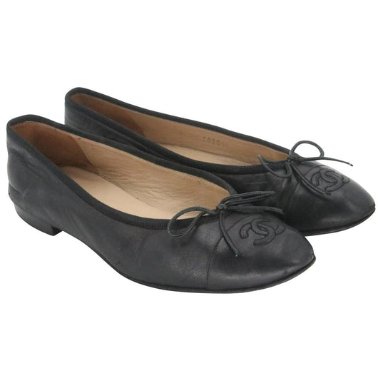 Chanel Classic CC Leather Cap Toe Elastic Ballet Flats Size 6  CC-S0930P-0371 – MISLUX