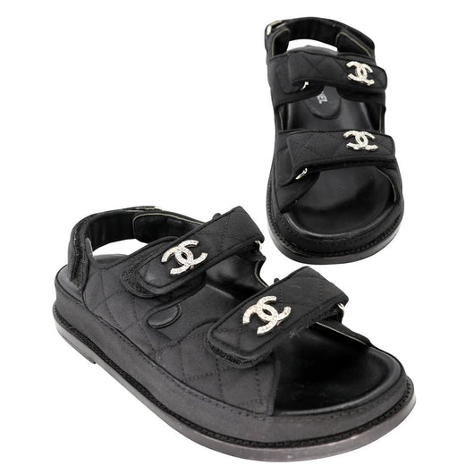 Chanel CC Strap 38 C Quilted Diamond Leather Dad Sandals CC-S0224P-0005 –  MISLUX