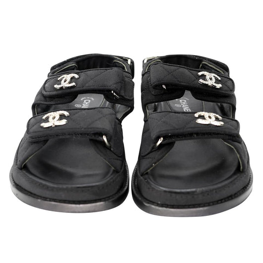 Chanel CC Strap 38 C Quilted Diamond Leather Dad Sandals CC