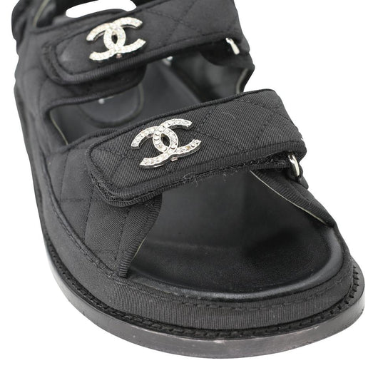 Chanel CC Strap 38 C Quilted Diamond Leather Dad Sandals CC