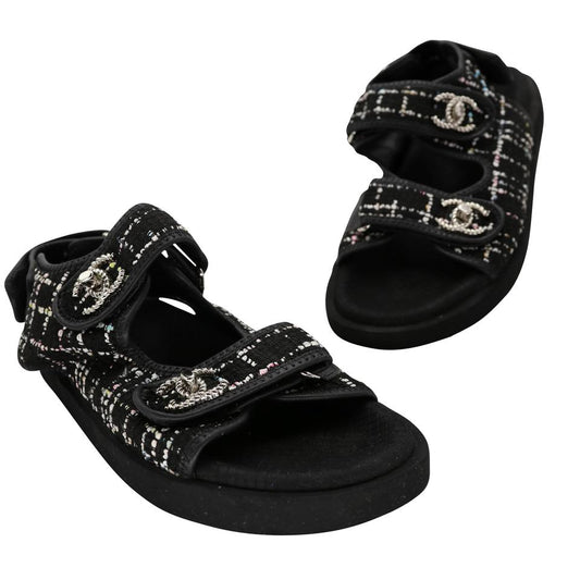 Chanel CC Black Fabric Slide Strap Flat Dad Sandals 21C – Coco Approved  Studio