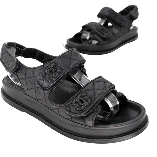 CHANEL, Shoes, New Chanel Fabric Dad Sandal Strap Black Crystal Cc Sz 37 7  Grandpa Birkenstock