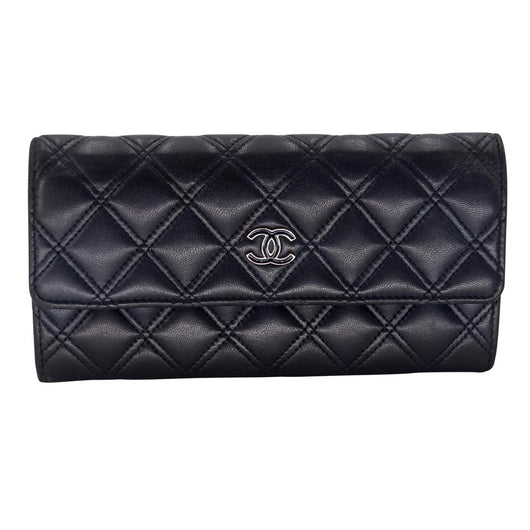 Chanel Black Leather Long Quilted Classic Flap Wallet