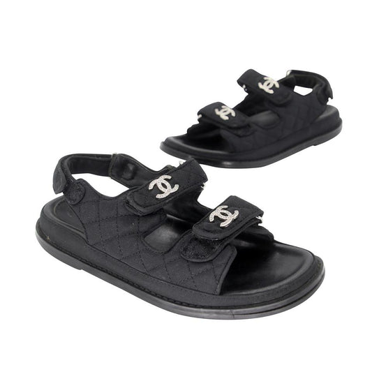 Chanel Chunky 39.5 Quilted Leather Cc Dad Sandals CC-0525N-0213