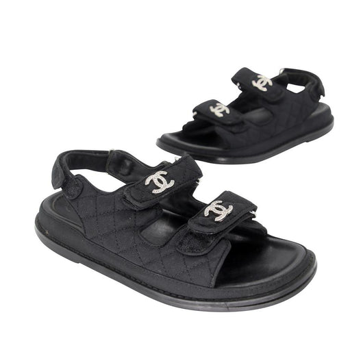 CHANEL Dad Sandals Black Mixed Fibre CC Crystals Silver Hardware Size –  AYAINLOVE CURATED LUXURIES