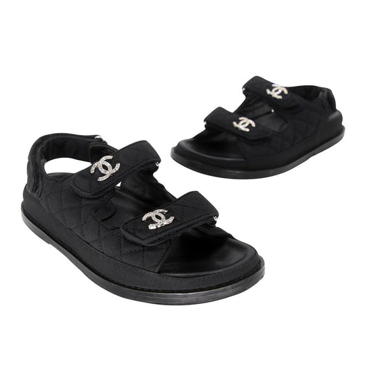 Chanel Suede Kidskin Crystal CC 'Dad' Sandals (Black/Silver) – The Luxury  Shopper