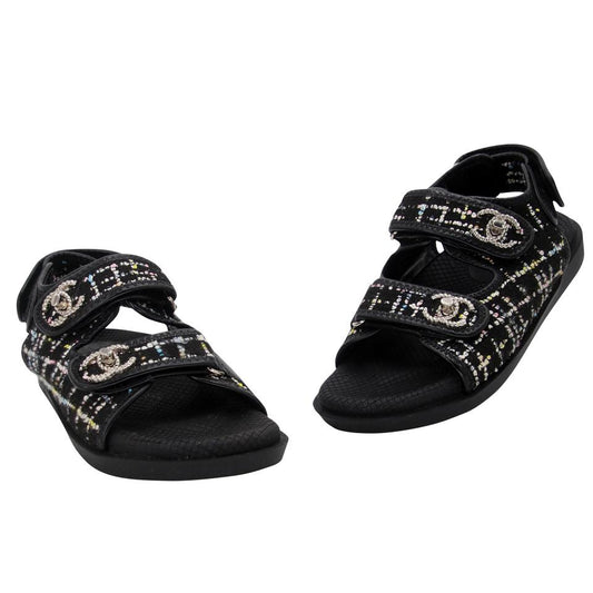 Chanel Chainlink Flats 36 Quilted Leather Lambskin Dad Sandals CC-S0224P-0007
