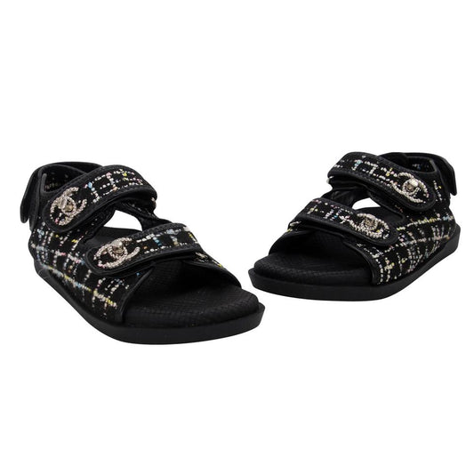 Chanel Lambskin CC Chain Thong Sandals 35 Black