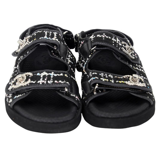 Chanel CC Dad 38 Tweed Fabric and Leather Sandals CC-0916N-0006